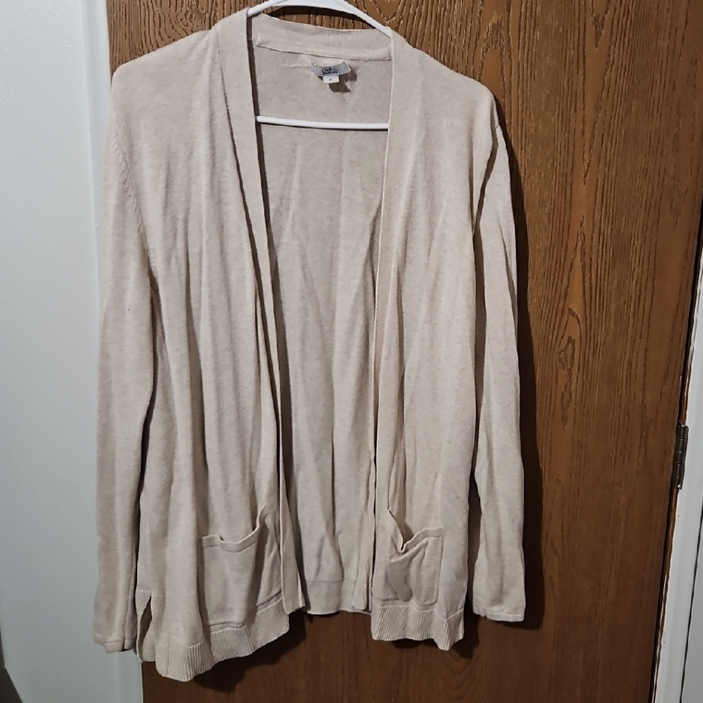 Beige Open Front Cardigan